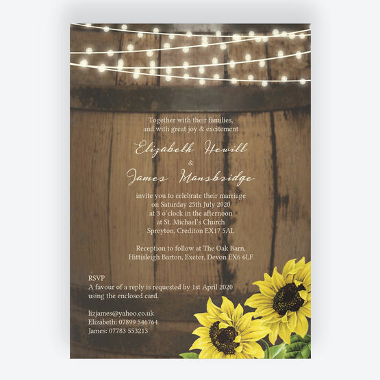 Rustic Barrel & Sunflowers Wedding Invitation