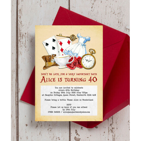 Alice in Wonderland 40th Birthday Party Invitation