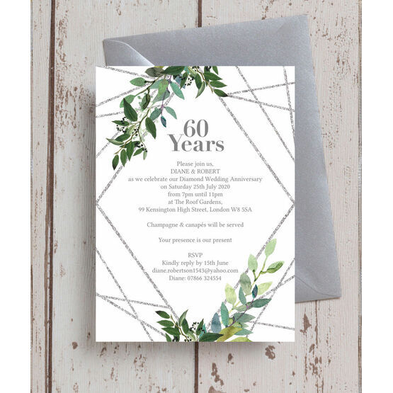 Geometric Greenery 60th / Diamond Wedding Anniversary Invitation