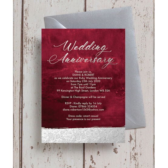 Burgundy & Silver 40th / Ruby Wedding Anniversary Invitation