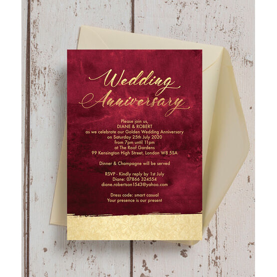 Burgundy 50th / Golden Wedding Anniversary Invitation