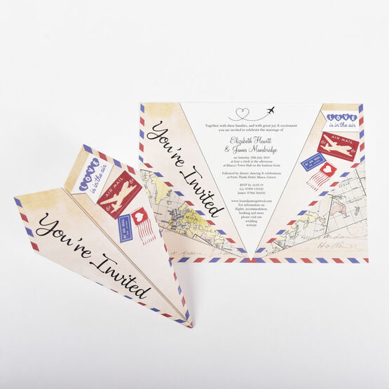 Vintage Airmail Paper Airplane Wedding Invitation