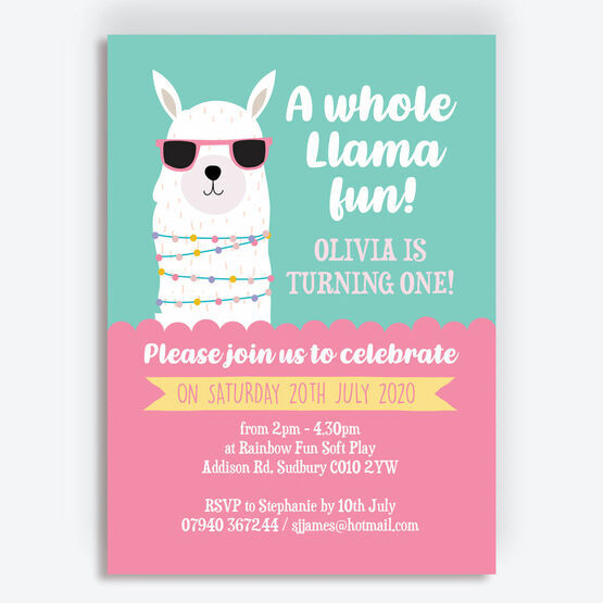 'Whole Llama Fun' Birthday Party Invitation