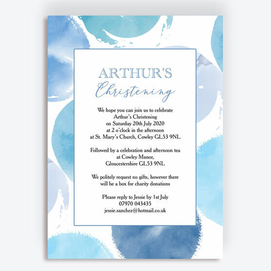 Blue Watercolour Christening / Baptism Invitation