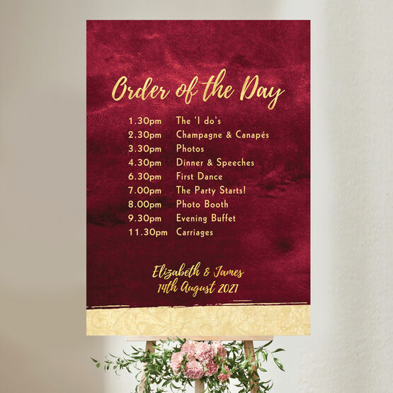 Burgundy & Gold Wedding Order of the Day Sign