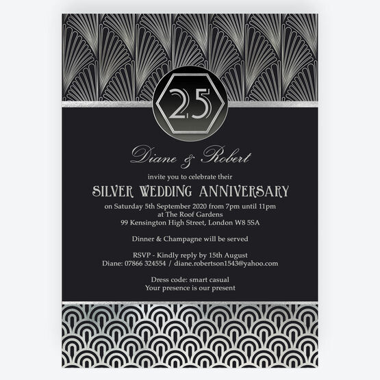 Art Deco 1920s Style Silver / 25th Wedding Anniversary Invitation