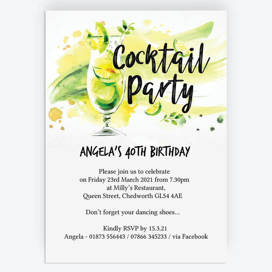 Summer Cocktail Party 40th Birthday Party Invitation