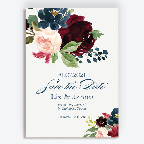 Navy, Burgundy & Blush Floral Save the Date