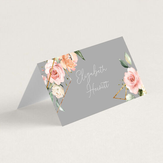 Dove Grey, Blush & Gold Geometric Floral Place Cards