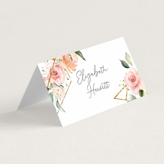 White, Blush & Gold Geometric Floral Place Cards