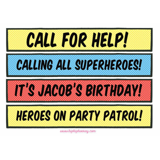 Personalised Comic Book Superhero Party Signs