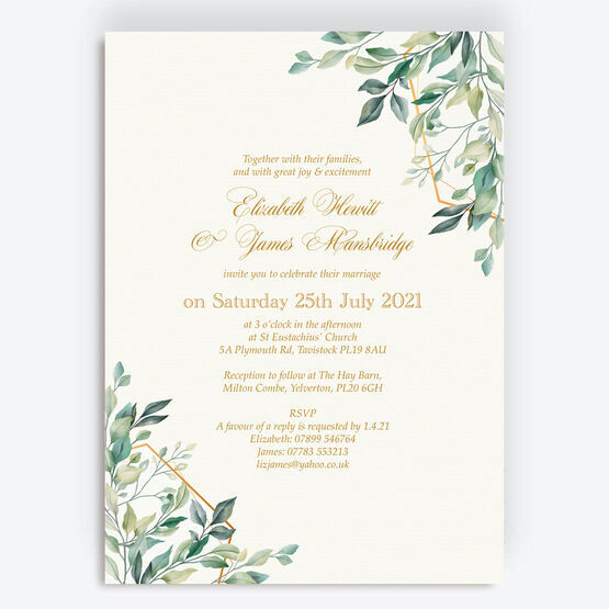Gold & Greenery Geometric Wedding Invitation
