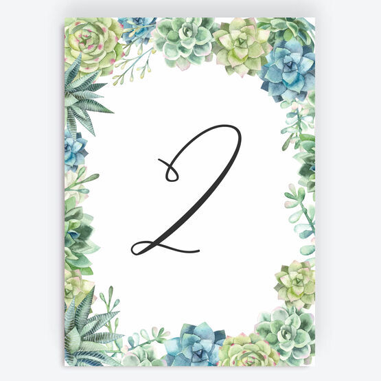 Watercolour Succulents Table Number
