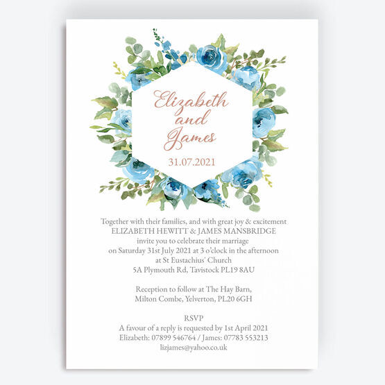 Blue & Copper Floral Wedding Invitation