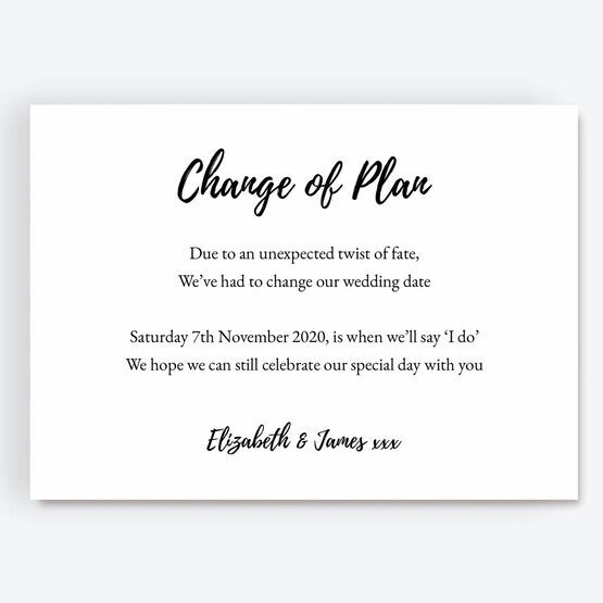 'Change Of Plan' Wedding Postponement Card