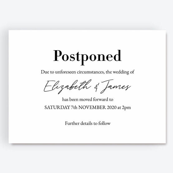 'Postponed' Wedding Postponement Card