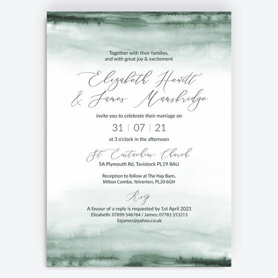Forest Green Watercolour Wedding Invitation