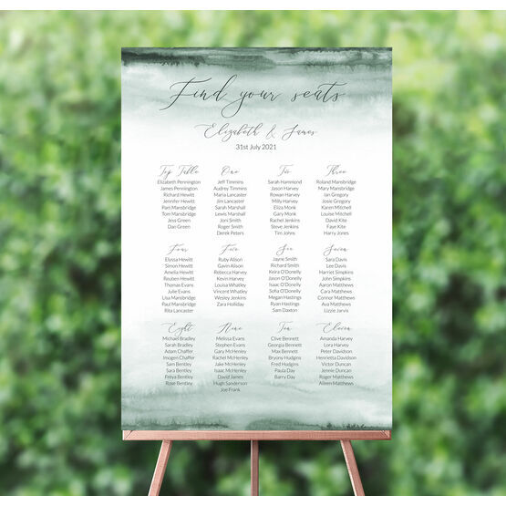 Forest Green Watercolour Wedding Seating Plan
