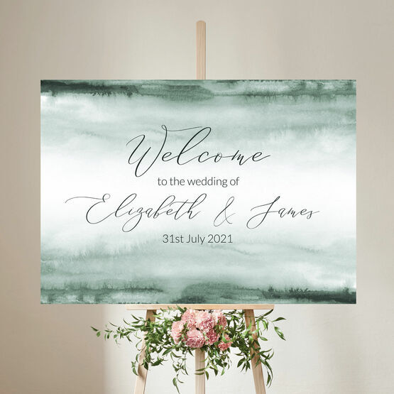 Forest Green Watercolour Wedding Welcome Sign