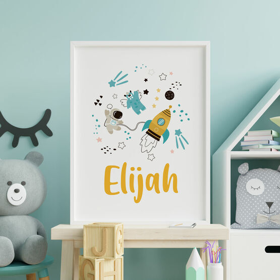 Outer Space Rocket / Astronaut Personalised Wall Print
