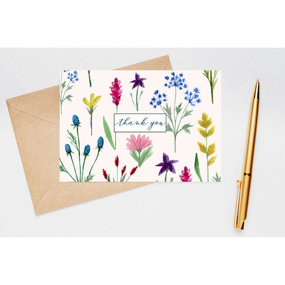 Pack of 10 Wild Flowers Floral Thank You Note Cards
