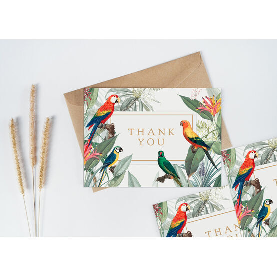 Pack of 10 Tropical Birds Thank You Note Cards