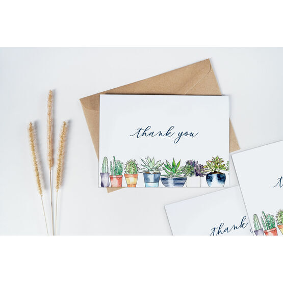 Pack of 10 Cactus Succulents Plants Thank You Note Cards