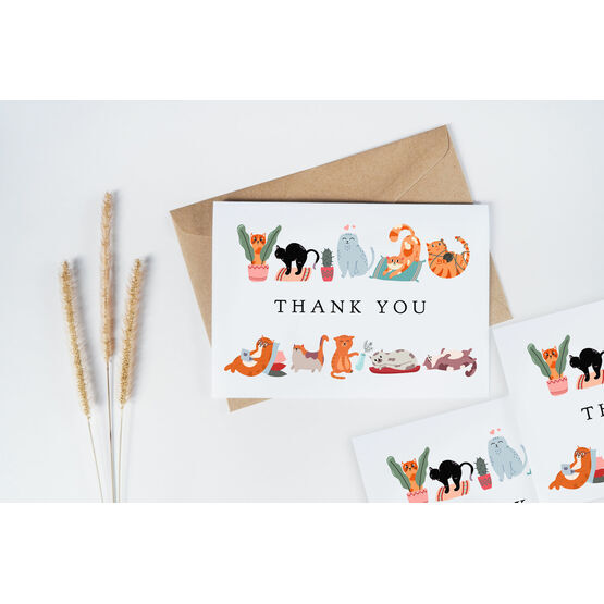 Pack of 10 Illustrated Cat Themed Thank You Note Cards