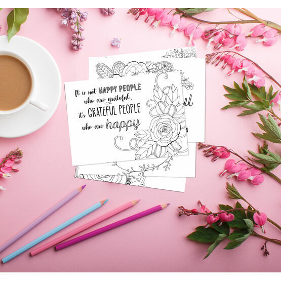 Pack of 10 Gratitude Themed Thank You Note Cards to Colour In