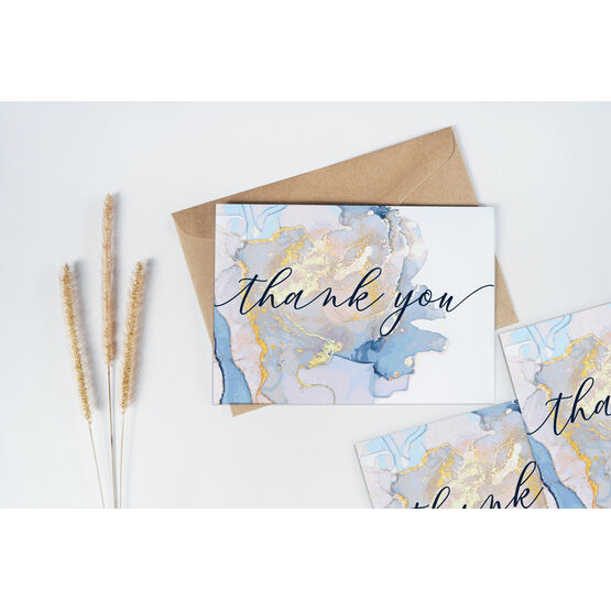 Pack of 10 Marble Pastel Blue & Gold Thank You Note Cards