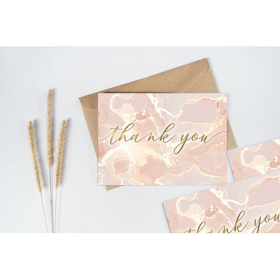 Pack of 10 Marble Blush Pink & Rose Gold Thank You Note Cards