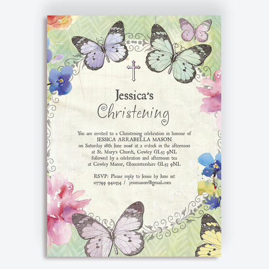 Butterfly Garden Christening / Baptism Invitation