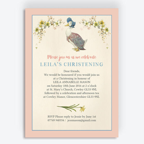 Jemima Puddle-Duck Christening / Baptism Invitation