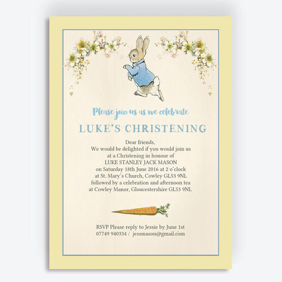 Peter Rabbit Christening / Baptism Invitation