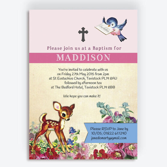 Vintage Deer Christening / Baptism Invitation