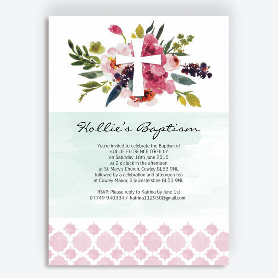 Watercolour Floral Christening / Baptism Invitation