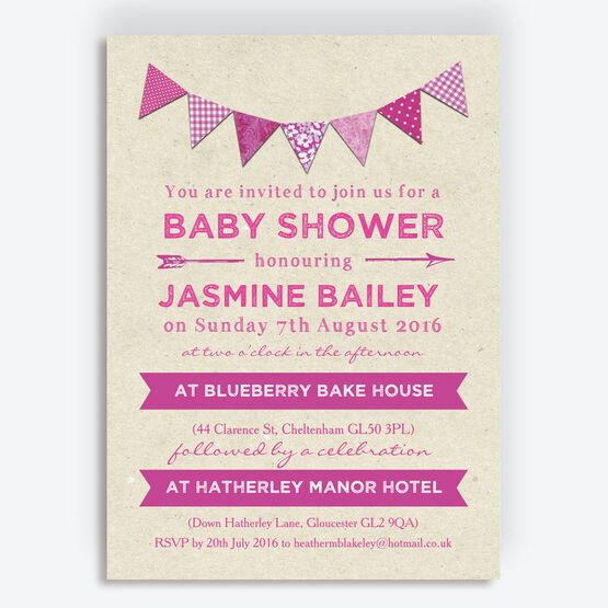 Vintage Pink Bunting Baby Shower Invitation
