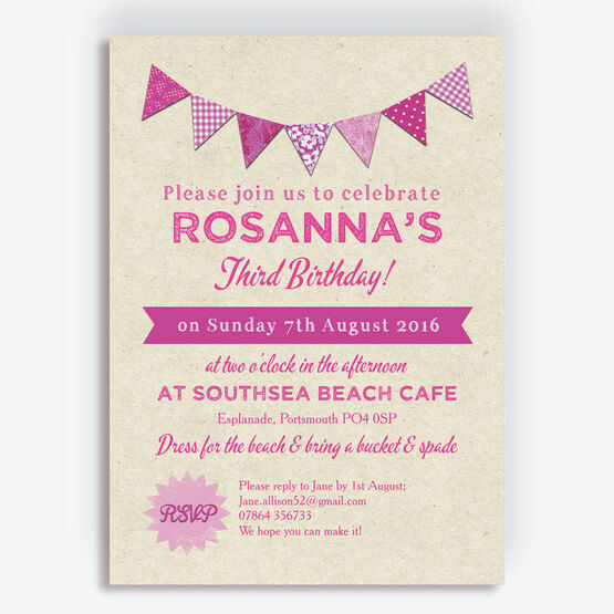 Vintage Pink Bunting Party Invitation