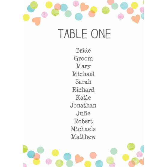 Candy Confetti Table Plan Card