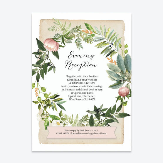Flora Wreath Evening Reception Invitation