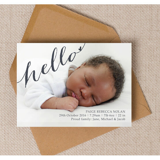 Calligraphy Photo Birth Announcement Card